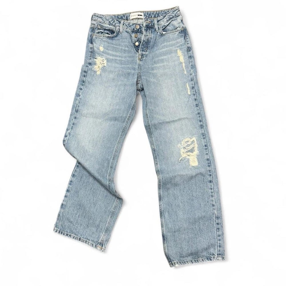 Fashion Nova Light Blue High Rise Distressed Jeans